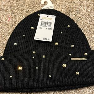 NWT Michael Kors hat black with diamonds silver name tag